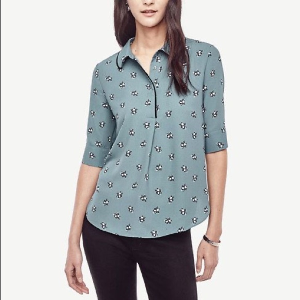 Ann Taylor BOUQUET COLLARED MIXED MEDIA TOP